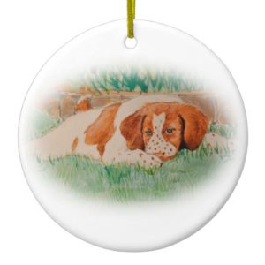 Brittany puppy ceramic ornament