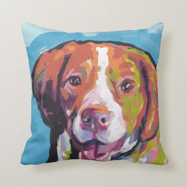 Brittany spaniel Dog fun bright pop art Throw Pillow