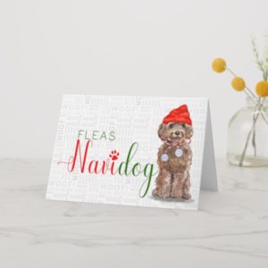 Brown Cockapoo Funny Fleas Navidog Christmas Holiday Card