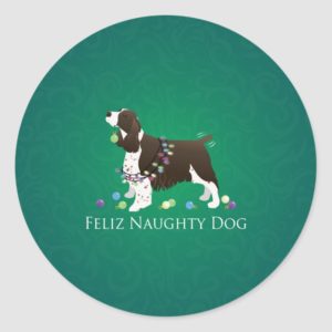 Brown Springer Spaniel Dog Feliz Naughty Dog Classic Round Sticker
