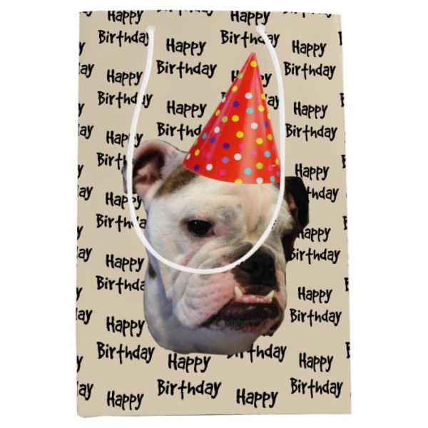Bulldog Birthday Party Hat Medium Gift Bag