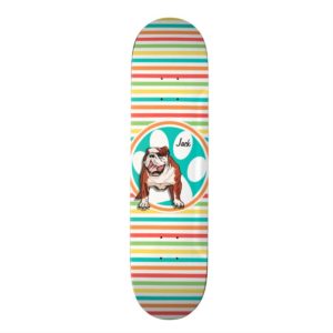 Bulldog; Bright Rainbow Stripes Skateboard Deck