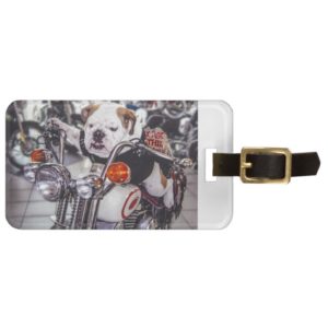 Bulldog on Motorcycle Luggage Tag