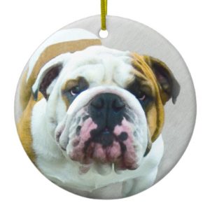 Bulldog Painting - Cute Original Dog Art Ceramic Ornament