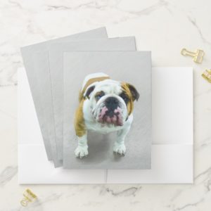 Bulldog Painting - Cute Original Dog Art Pocket Folder