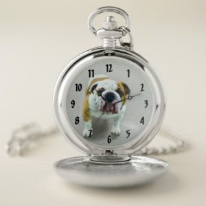 Bulldog Painting - Cute Original Dog Art Pocket Watch