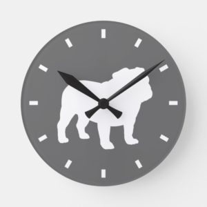 Bulldog Silhouette on Grey - Color Customizable Round Clock