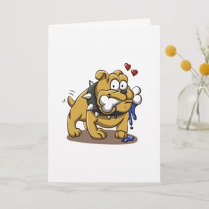 Bulldog with bone in love holiday card
