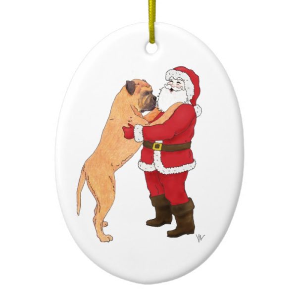 Bullmastiff Jowly Christmas Greeting Ceramic Ornament