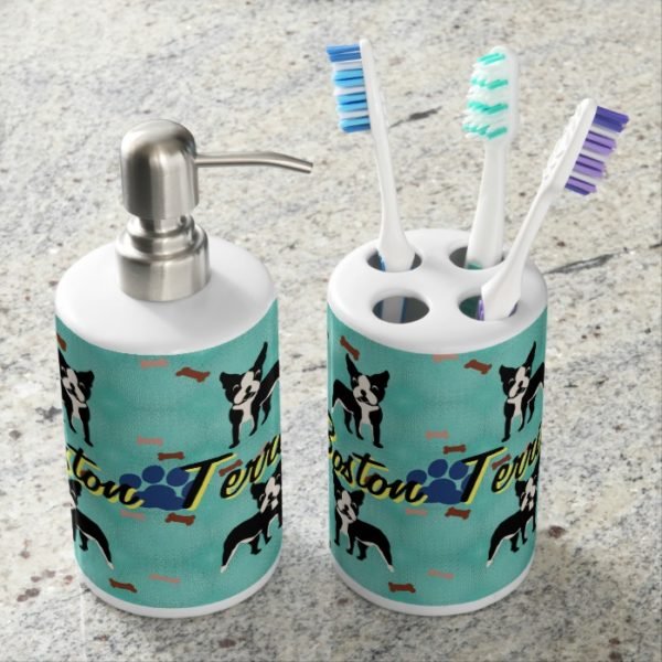 Cartoon Boston Terrier Bathroom Set