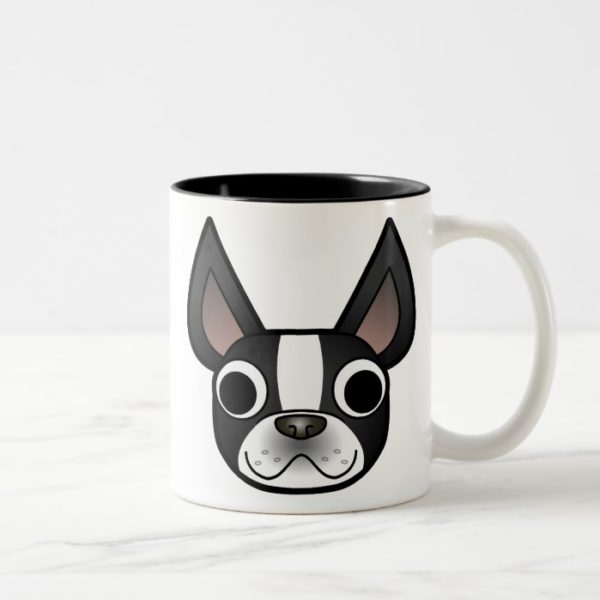 Cartoon Boston Terrier (pied) Two-Tone Coffee Mug
