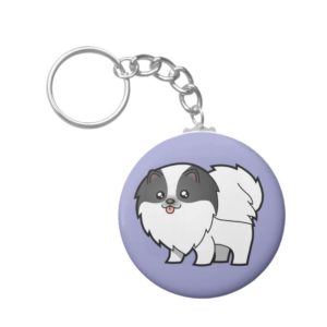 Cartoon Pomeranian (black and white) Keychain