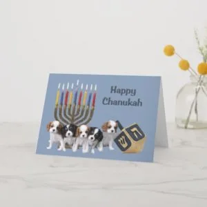 Cavalier King Charles Spaniel Chanukah Card Menora
