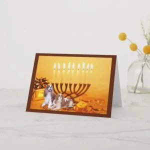 Cavalier King Charles Spaniel Chanukah Card Menora
