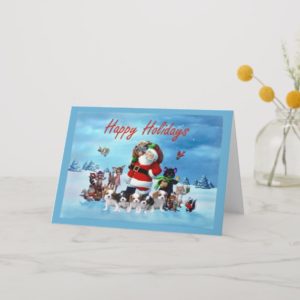 Cavalier King Charles Spaniel Christmas Santa Anim Holiday Card
