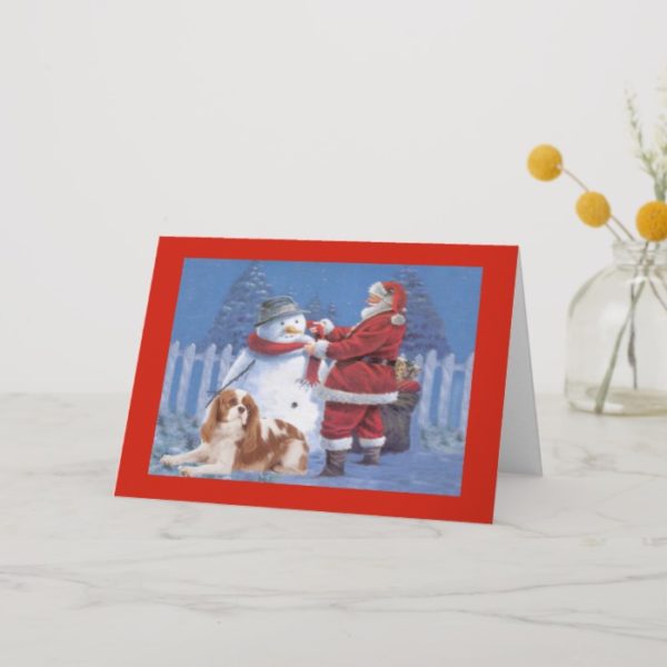 Cavalier King Charles Spaniel Christmas Snowman Holiday Card