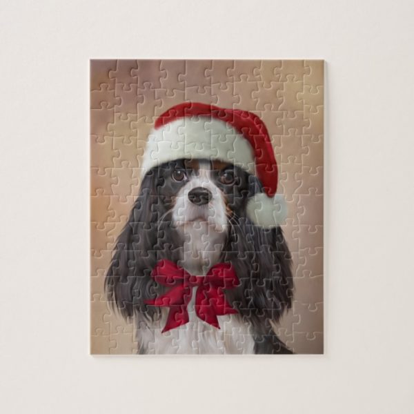 Cavalier King Charles Spaniel in red hat of Santa Jigsaw Puzzle