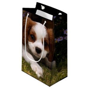 Cavalier King Charles Spaniel Puppy behind flowers Small Gift Bag