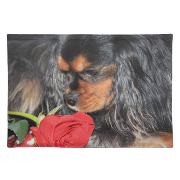 Cavalier King Charles Spaniels With Red Rose Placemat