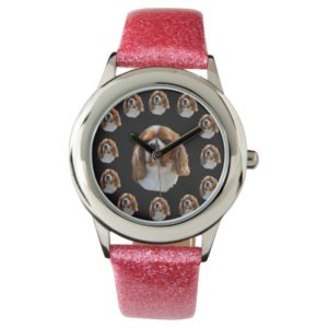 Cavalier Spaniel Dog Face Pattern, Girls Glitter Wristwatch