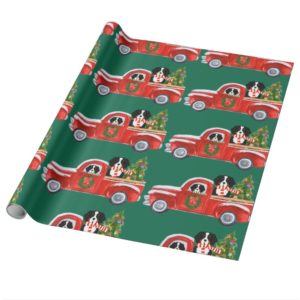 Christmas Bernese Mountain Dogs Red Truck Wrapping Paper
