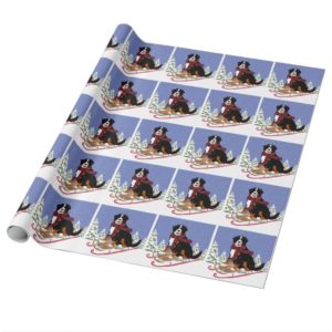 Christmas Bernese Mt Dog Sledding Wrapping Paper