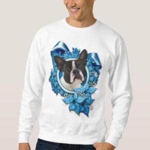 Christmas - Blue Snowflakes - Boston Terrier Sweatshirt