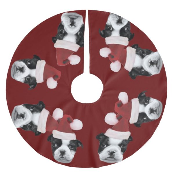 Christmas Boston Terriers Brushed Polyester Tree Skirt