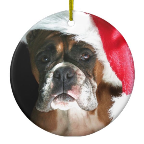 Christmas Boxer Dog Ceramic Ornament