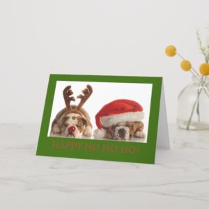 CHRISTMAS BULLDOG HOLIDAY GREETING CARD GREEN