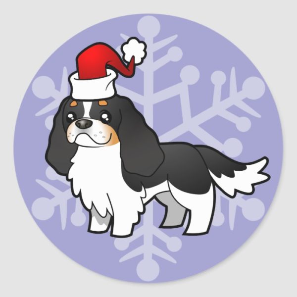 Christmas Cavalier King Charles (tricolor 2) Classic Round Sticker