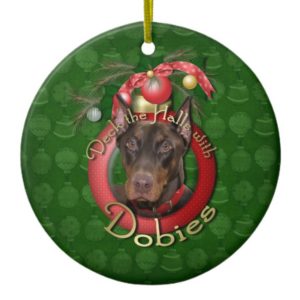 Christmas - Deck the Halls - Dobies - Rocky Ceramic Ornament