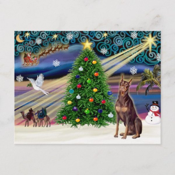 Christmas Magic Doberman Pinscher (red) Holiday Postcard