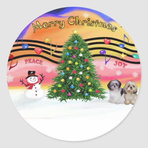 Christmas Music 2 - Shih Tzu (Pair 2) Classic Round Sticker