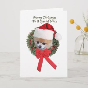 Christmas, Niece, Pomeranian Dog Holiday Card