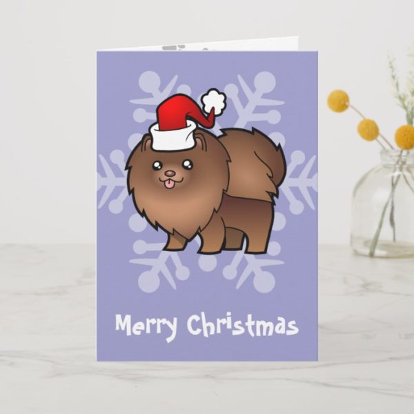 Christmas Pomeranian (chocolate) Holiday Card