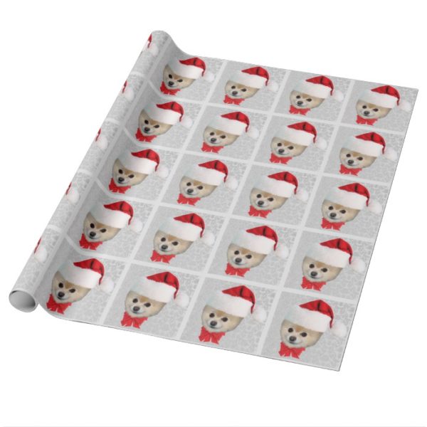 Christmas, Pomeranian Dog, Santa Hat Wrapping Paper