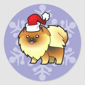 Christmas Pomeranian (red sable) Classic Round Sticker