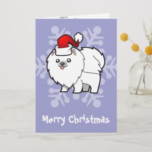 Christmas Pomeranian (white) Holiday Card
