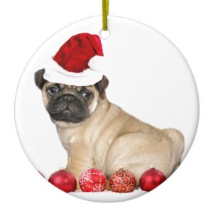 Christmas pug dog ceramic ornament