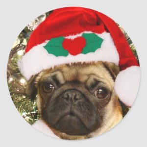 Christmas Pug dog Classic Round Sticker