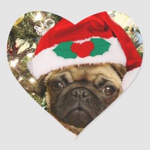 Christmas Pug dog Heart Sticker