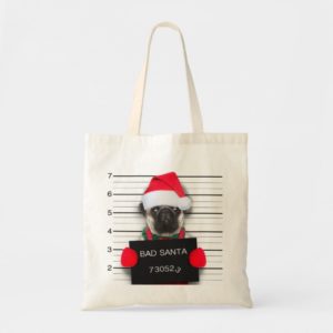 Christmas pug - mugshot dog - santa pug tote bag