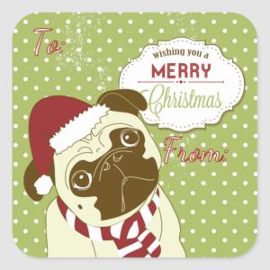 Christmas Pug Square Sticker