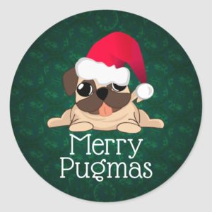 Christmas Pug Sticker, 3 inch (sheet of 6) Classic Round Sticker