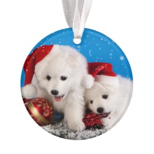 Christmas Puppies White Pomeranian Spitz Ornament