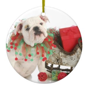Christmas Puppy - English Bulldog Puppy Sitting Ceramic Ornament