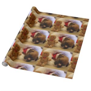 Christmas sleeping boxer puppy wrapping paper