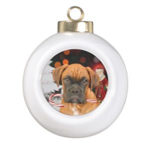 Christmasn boxer Dog Round Ornament