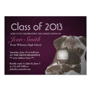Classy Purple Pug & Wine Graduation Party Invite